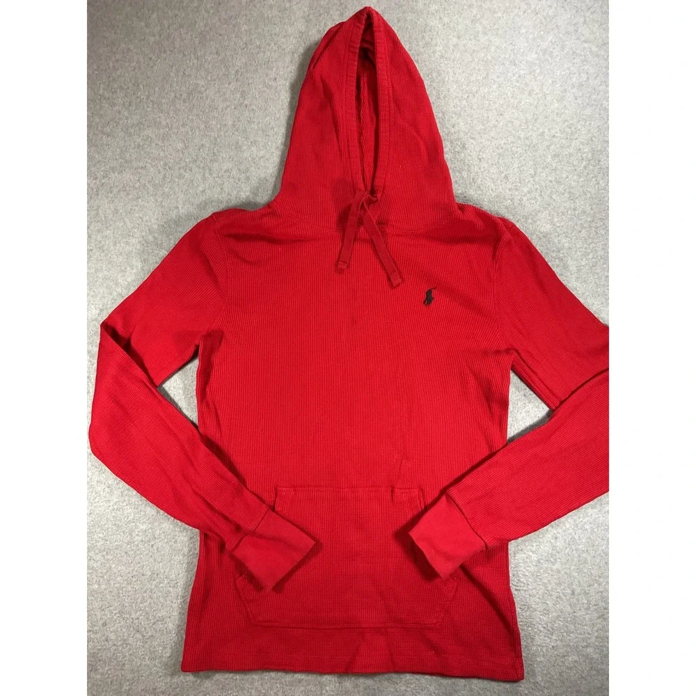 Polo Ralph Lauren Mens Red Waffle Knit Thermal Hoodie Long Sleeve Pony M 1645